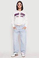 Womens Destination Graphic Cropped Hooded Sweatshirt, White, Size L