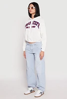 Womens Destination Graphic Cropped Hooded Sweatshirt, White, Size L