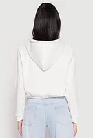Womens Destination Graphic Cropped Hooded Sweatshirt, White, Size L