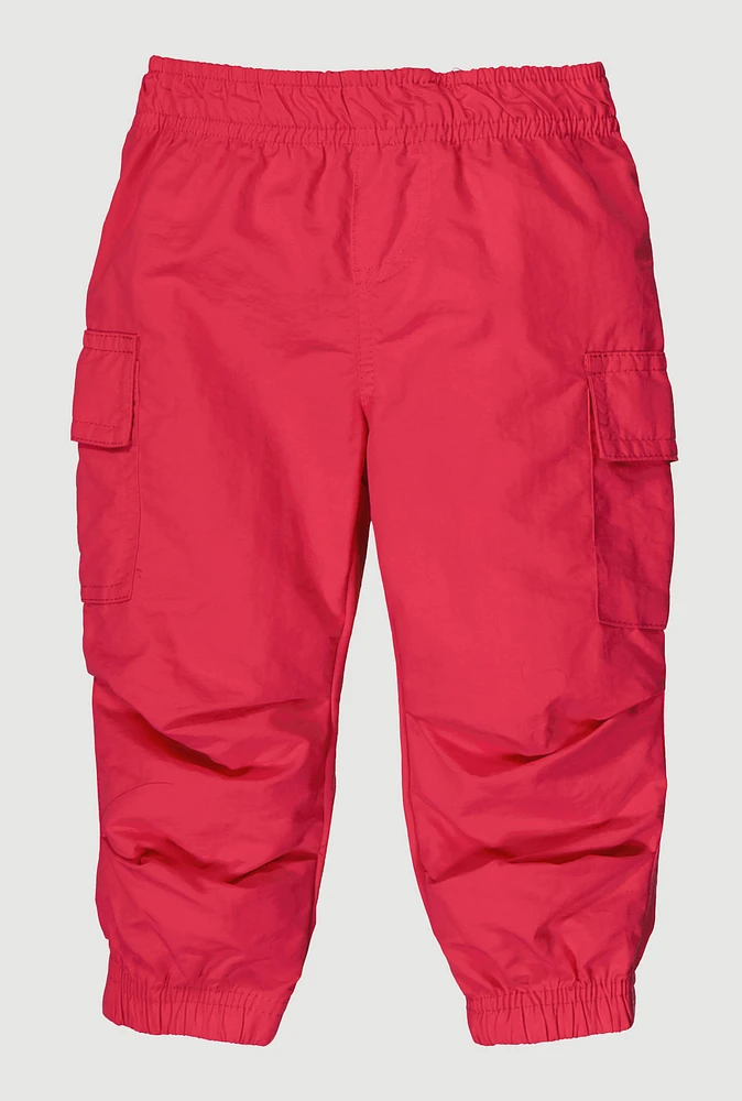 Toddler Girls Nylon Cargo Pocket Joggers, Pink, Size 4T