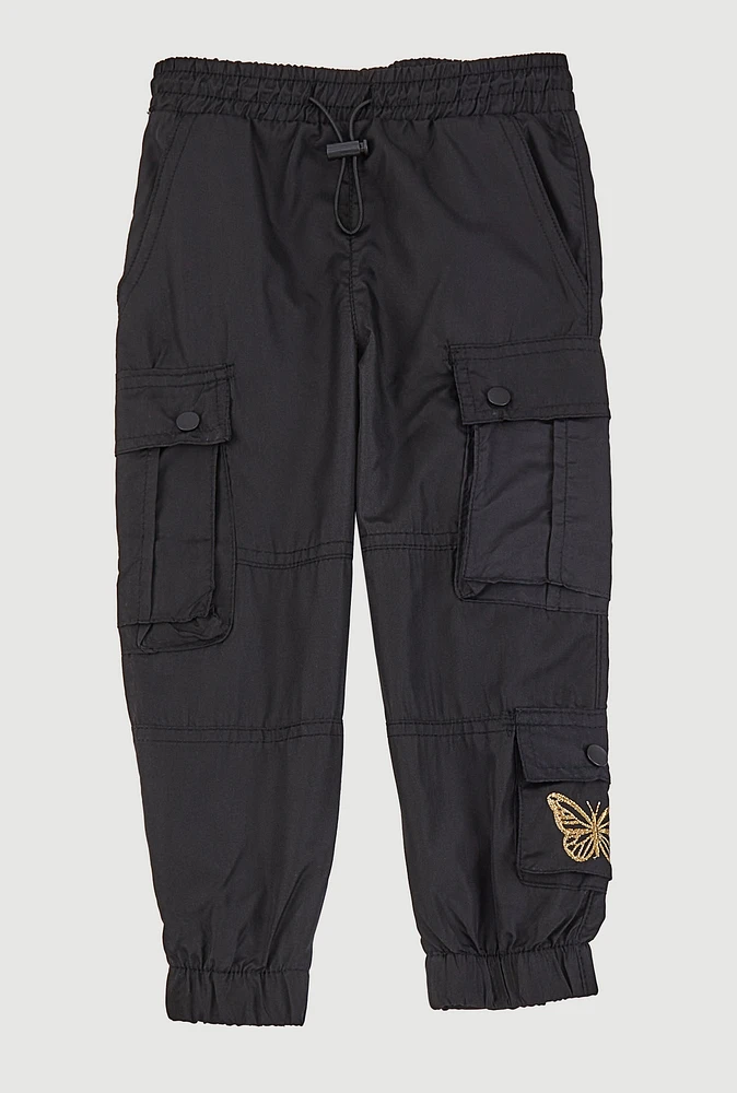 Toddler Girls Butterfly Parachute Cargo Pants, Black, Size 3T
