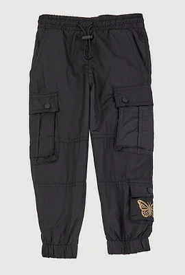 Toddler Girls Butterfly Parachute Cargo Pants, Black, Size 3T