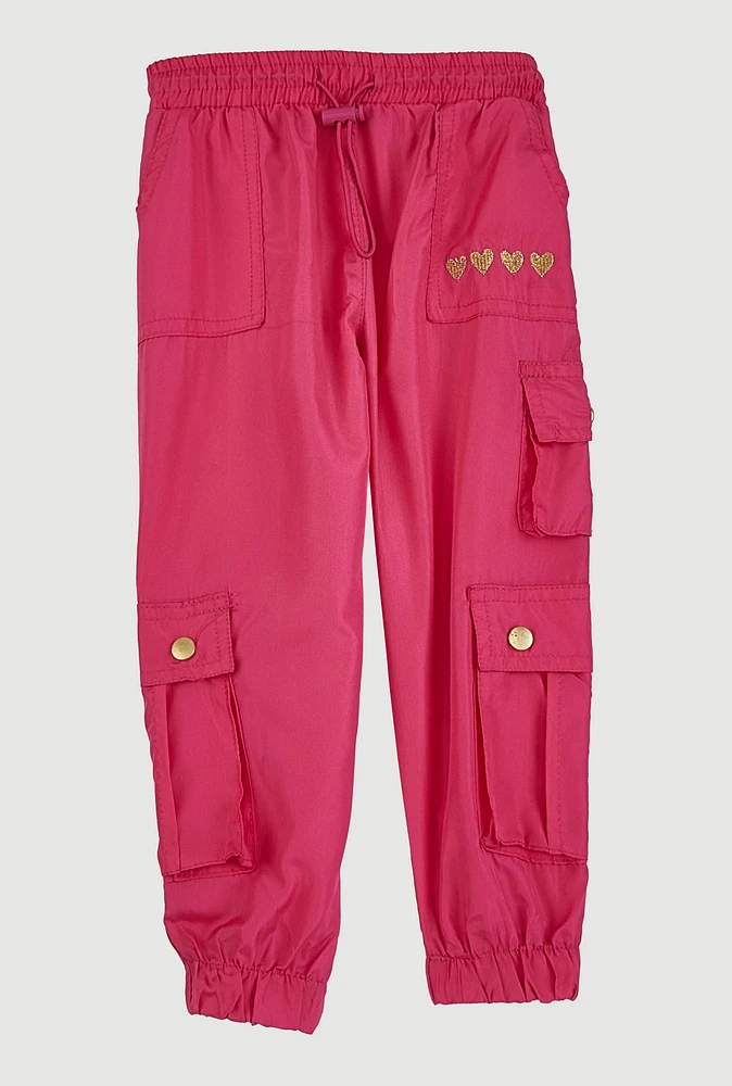Toddler Girls Heart Detail Cargo Joggers, Pink, Size 4T