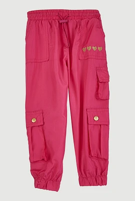 Toddler Girls Heart Detail Cargo Joggers, Pink, Size 4T