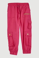 Toddler Girls Heart Detail Cargo Joggers, Pink, Size 4T
