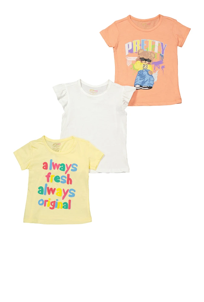 Toddler Girls Short Sleeve Tops Set of 3, Multi, Size 2T