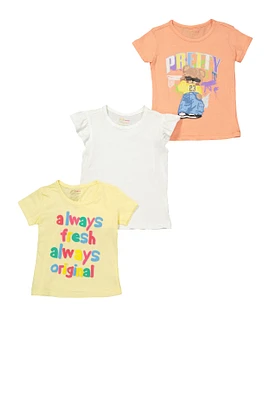 Toddler Girls Short Sleeve Tops Set of 3, Multi, Size 2T