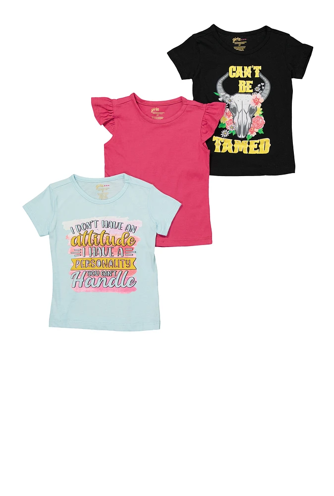 Toddler Girls Graphic Tops Set of 3, Multi, Size 4T