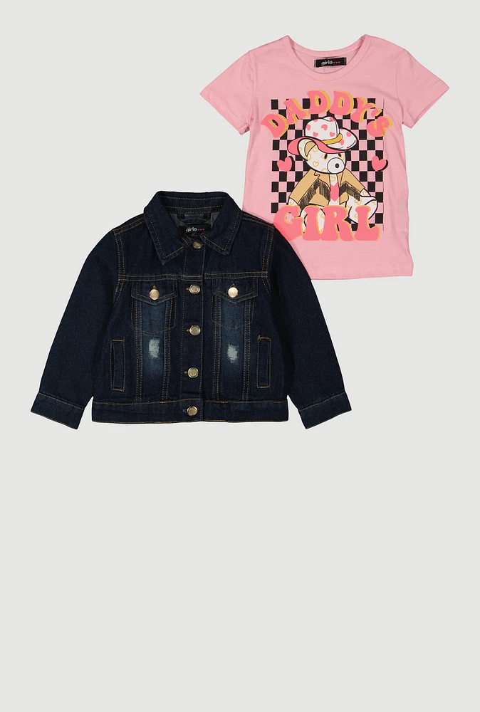 Toddler Girls Daddys Girl Graphic Tee and Jean Jacket, Pink, Size 4T