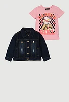 Toddler Girls Daddys Girl Graphic Tee and Jean Jacket, Pink, Size 3T