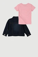 Toddler Girls Daddys Girl Graphic Tee and Jean Jacket, Pink, Size 3T
