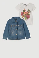 Toddler Girls Love Graphic Top and Denim Jacket, Multi,