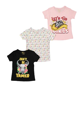 Toddler Girls Western Graphic Print Tees Set of 3, Multi, Size 3T