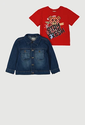Toddler Boys Stay Fresh Graphic Tee and Jean Jacket, Red, Size 2T
