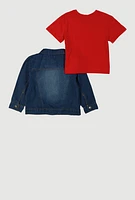 Toddler Boys Stay Fresh Graphic Tee and Jean Jacket, Red, Size 2T