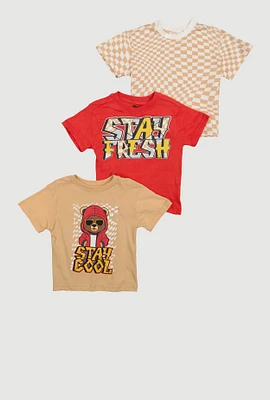 Toddler Boys Stay Cool Checkered Graphic Tees 3 Pack, Multi, Size 4T