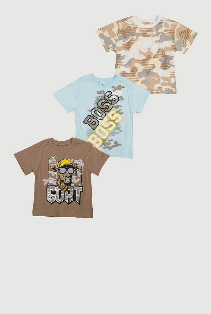 Toddler Boys Camo GOAT Graphic Tees 3 Pack, Brown,
