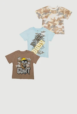Toddler Boys Camo GOAT Graphic Tees 3 Pack, Brown,