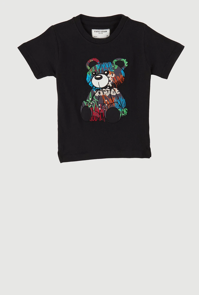 Toddler Boys Embroidered Graffiti Bear Graphic Tee, Black,