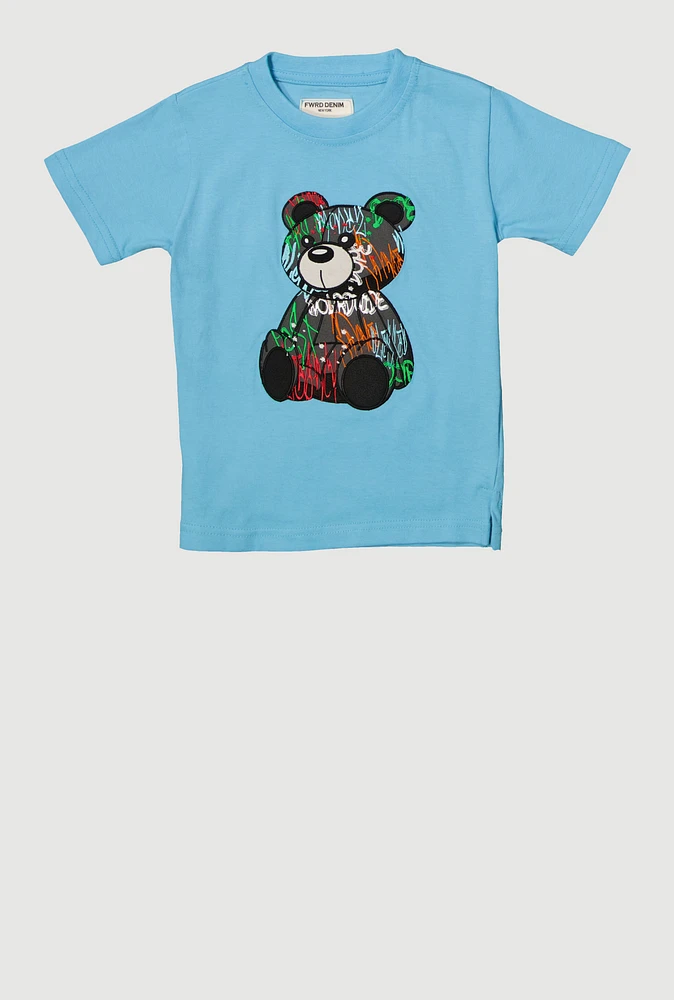 Toddler Boys Embroidered Graffiti Bear Graphic Top, Blue, Size 4T