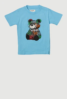 Toddler Boys Embroidered Graffiti Bear Graphic Top, Blue, Size 4T