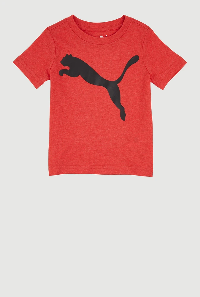 Toddler Boys Puma Logo Crew Neck T Shirt, Red, Size 2T