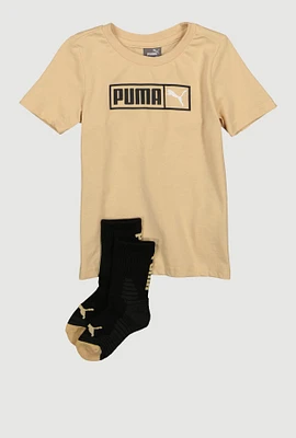 Toddler Boys Puma Logo Tee and Socks, Beige, Size 3T