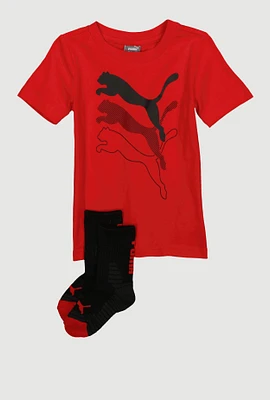 Toddler Boys Puma Logo Tee with Socks, Red, Size 2T