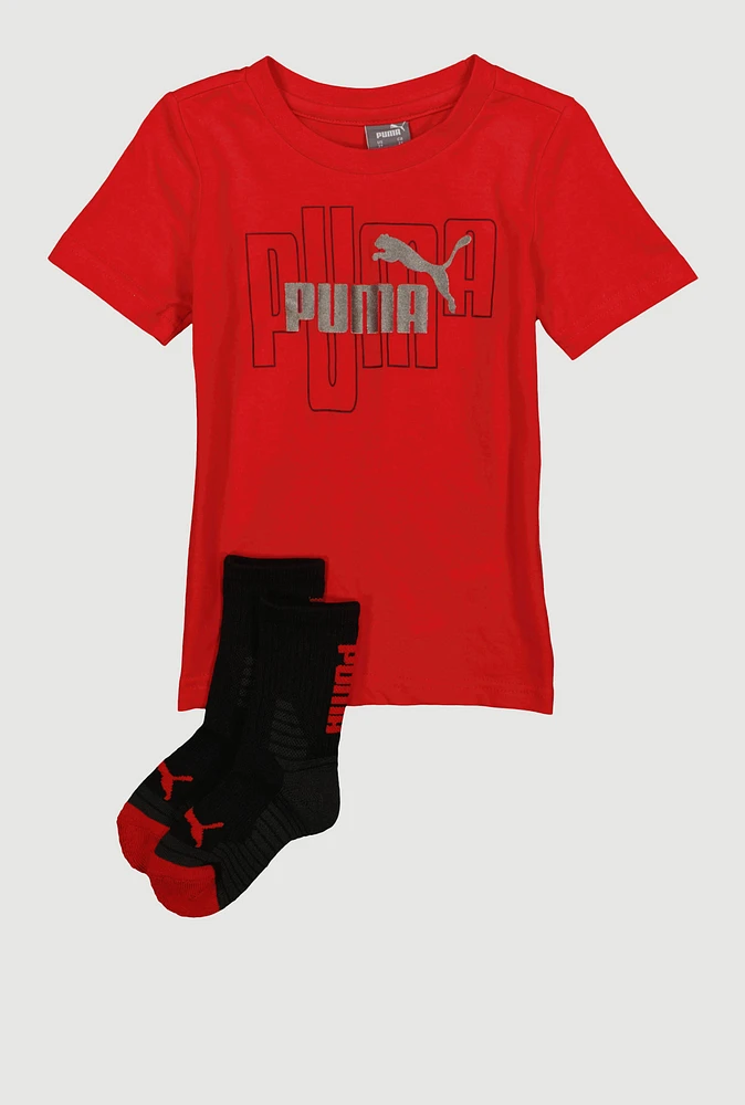 Toddler Boys Puma Logo T Shirt with Socks, Red,