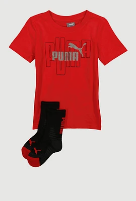 Toddler Boys Puma Logo T Shirt with Socks, Red,