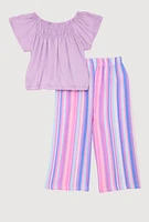Toddler Girls Smocked Top and Striped Palazzo Pants, Purple, Size 3T