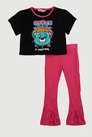 Toddler Girls Queen Graphic Tee and Rib Knit Pants, Multi, Size 4T