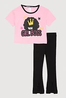 Toddler Girls Girl Boss Graphic Tee and Rib Knit Pants, Pink, Size 2T