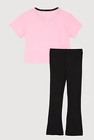 Toddler Girls Girl Boss Graphic Tee and Rib Knit Pants, Pink, Size 2T