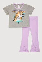 Toddler Girls Leopard Graphic Top and Ribbed Knit Pants, Multi, Size 3T