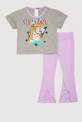 Toddler Girls Leopard Graphic Top and Ribbed Knit Pants, Multi, Size 2T