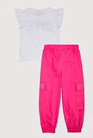 Toddler Girls Rhinestone Love Graphic Top and Joggers, Pink, Size 3T