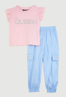 Toddler Girls Rhinestone Queen Graphic Top and Joggers, Multi, Size 2T