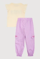 Toddler Girls Rhinestone Boss Graphic Top and Joggers, Purple,