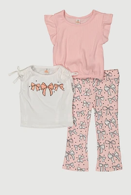 Toddler Girls Bow Graphic Tees and Printed Pants, Pink,