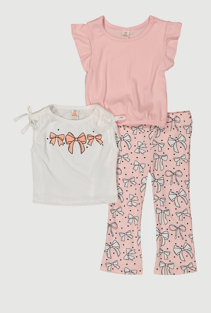 Toddler Girls Bow Graphic Tees and Printed Pants, Pink, Size 2T
