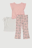 Toddler Girls Bow Graphic Tees and Printed Pants, Pink,