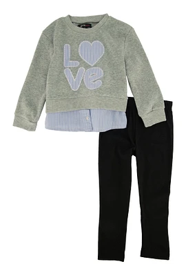 Toddler Girls Love Graphic Sweatshirt and Leggings, Grey, Size 2T