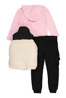 Toddler Girls Love Hooded Top with Sherpa Vest and Joggers, Multi,