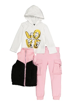 Toddler Girls Love Hooded Top with Sherpa Vest and Joggers, Multi, Size 2T