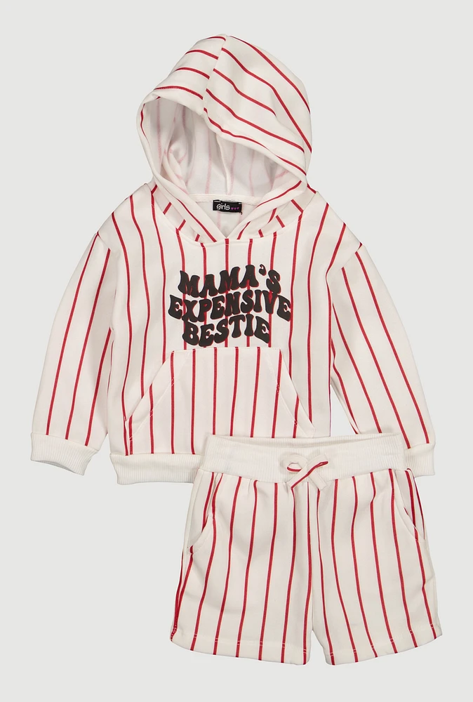 Toddler Girls Mamas Expensive Bestie Striped Hoodie and Shorts, Multi, Size 4T