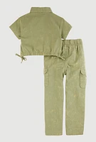 Toddler Girls Button Front Shirt and Cargo Pants, Green, Size 2T