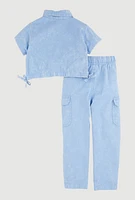 Toddler Girls Button Front Shirt and Cargo Pants, Blue,