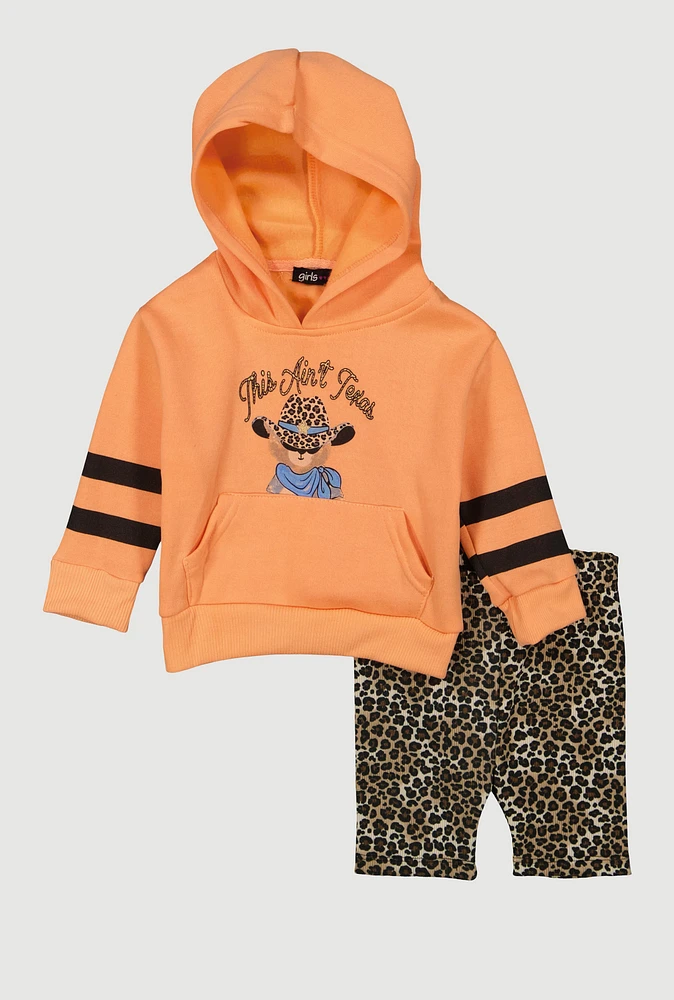 Toddler Girls This Aint Texas Graphic Hoodie and Shorts, Orange, Size 2T