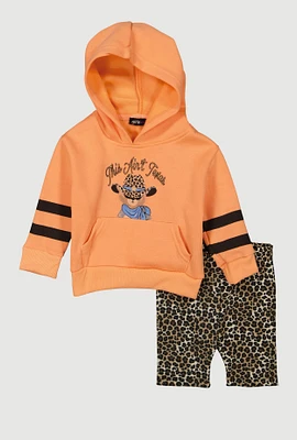 Toddler Girls This Aint Texas Graphic Hoodie and Shorts, Orange, Size 2T